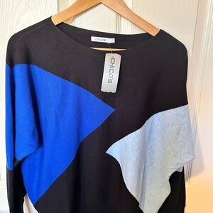 Chico's Color Block Black and Blue Sweater 2 NWT